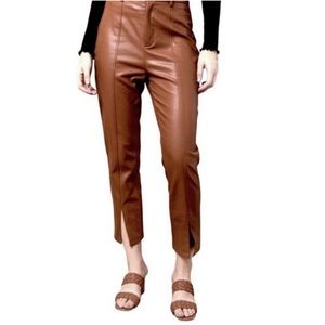 Jason Wu brown Vegan leather high-waisted split hem pants size small